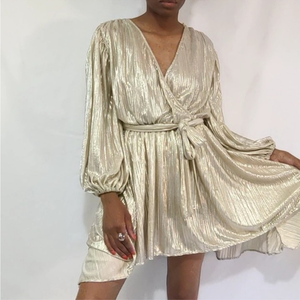 NWT Anthropologie Bardot Bellissa Pleat Champagne Dress Women’s 6